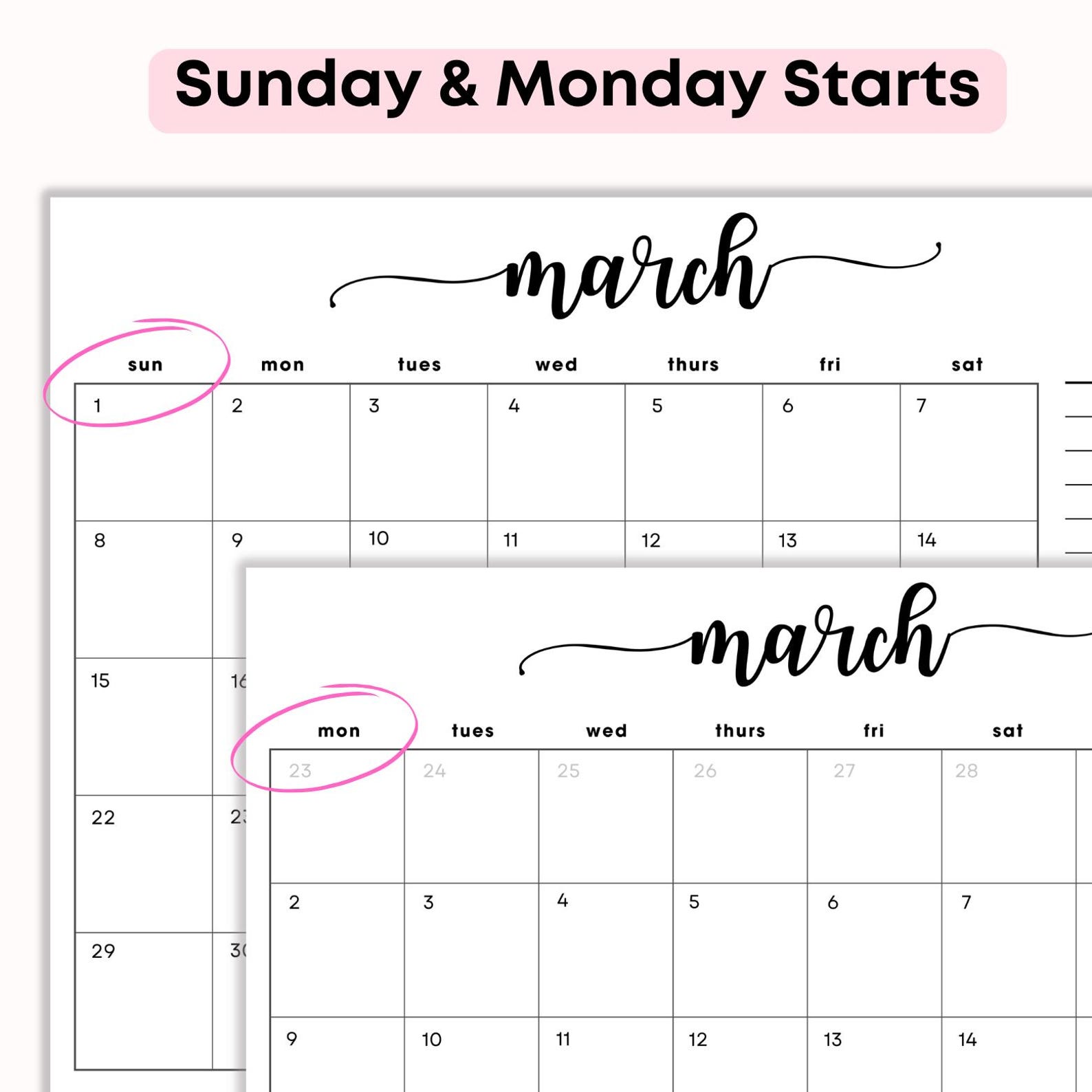 March Cursive Calander March 2026 Monthly Calendar With Notes: Minimalist Cursive Landscape ...