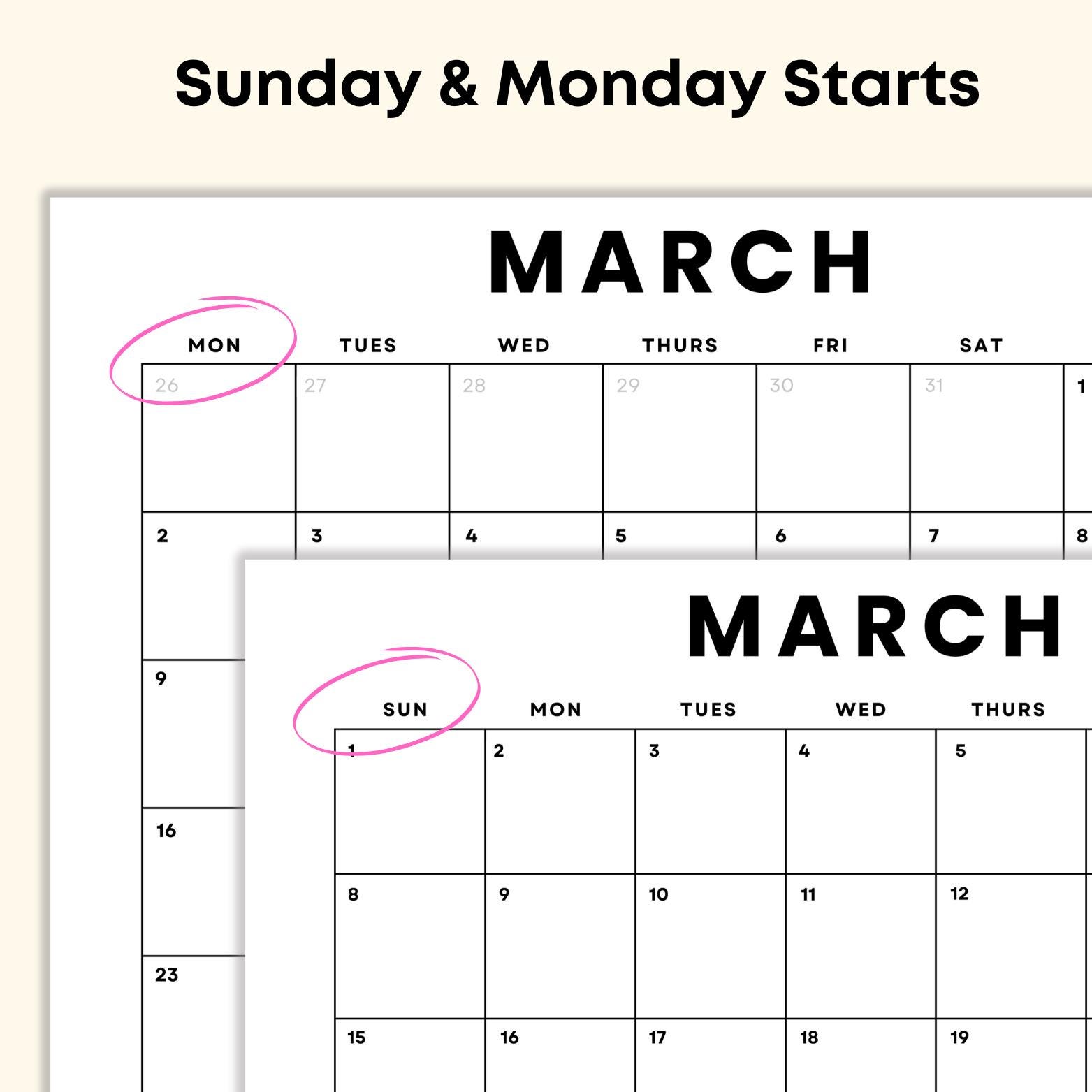 March 2026 Monthly Calendar Printable | Minimalist Design (digital ...