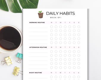 Daily Habits Tracker Printable | Morning Afternoon Night Routine | Weekly Habit Tracker PDF | Instant Download | US  Letter Sized