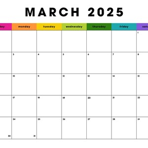 März 2025 Minimalist Colorblock {BRIGHTS} | Monatskalender PDF | Sofortiger digitaler Download | Datiert März| Sonntag Start