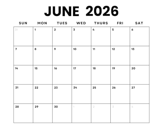 June 2026 Monthly Calendar Printable: Minimalist PDF (sunday ...