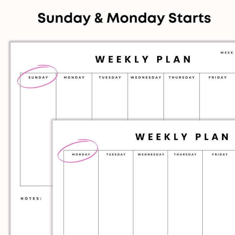 Minimalist Weekly Planner Printable PDF W/notes | 1 Week Overview 2026 ...