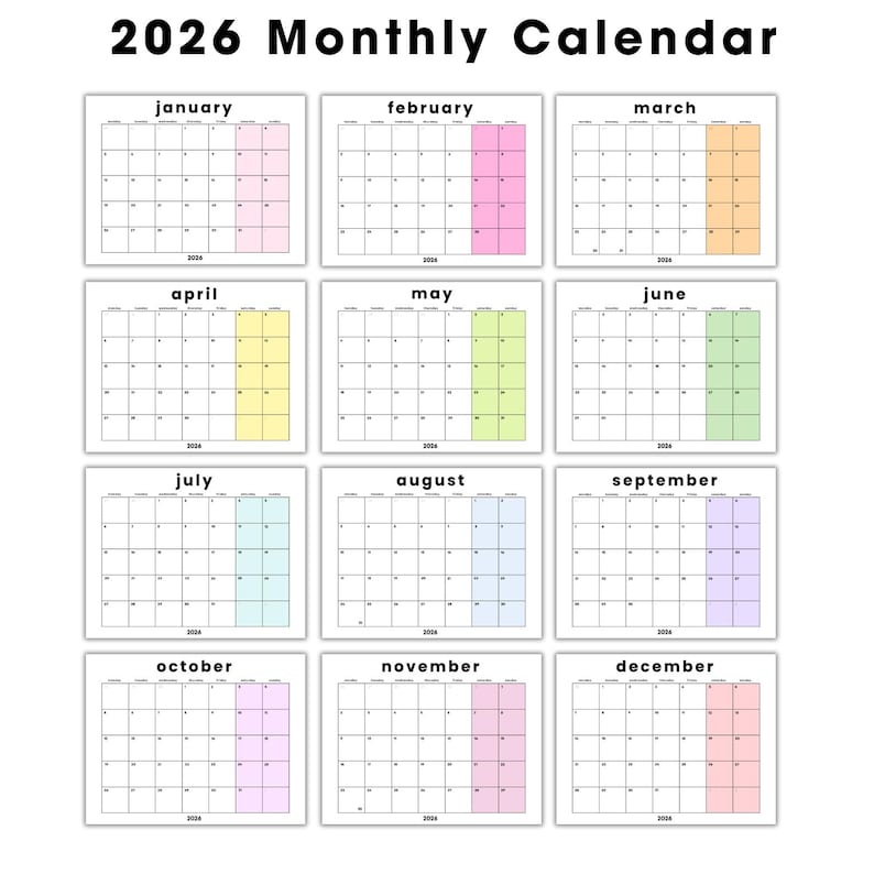 2026 Minimalist Calendar Printable: Colorblock Monthly Planner (PDF ...