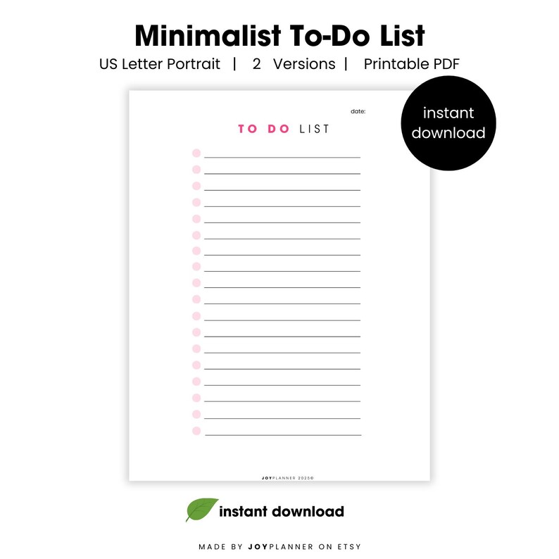 To-do List Digital Download | Minimalist Printable PDF| Instant Digital ...