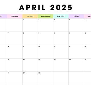 Datiert April 2025 Minimalistischer Monatskalender Colorblock Printable PDF| Sofortiger digitaler Download | Datiert April Planer | Sonntag Start