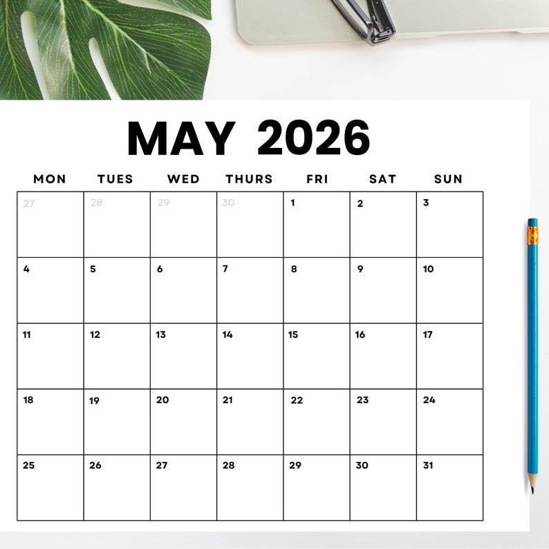 May 2026 Monthly Calendar Printable: Minimalist PDF (sunday/monday