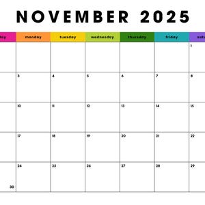 November 2025 Minimalist Colorblock {BRIGHTS} | Monthly Calendar Printable PDF| Instant Digital Download | November Planner | Sunday Start