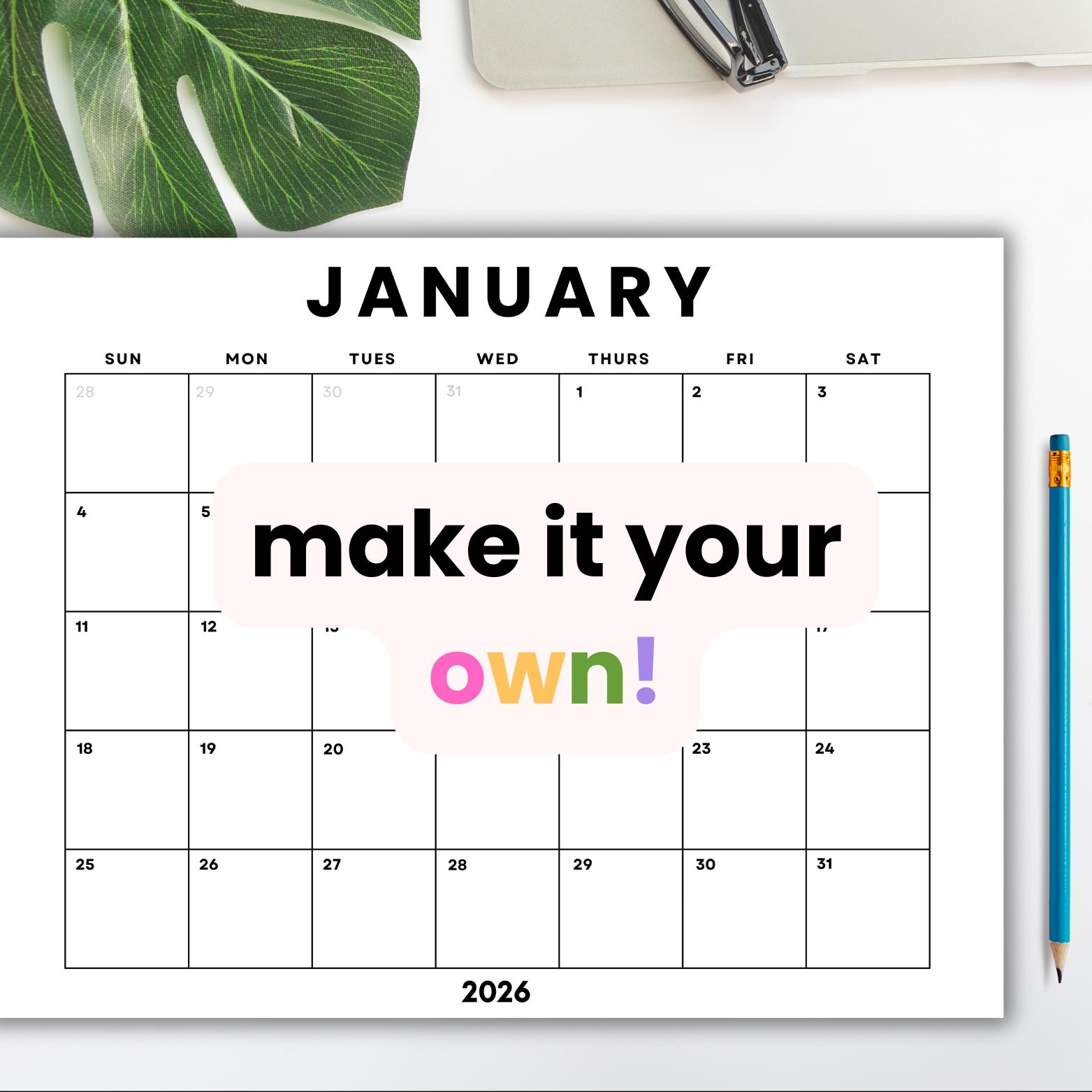 January 2026 Calendar Printable | Minimalist Monthly Planner (PDF ...