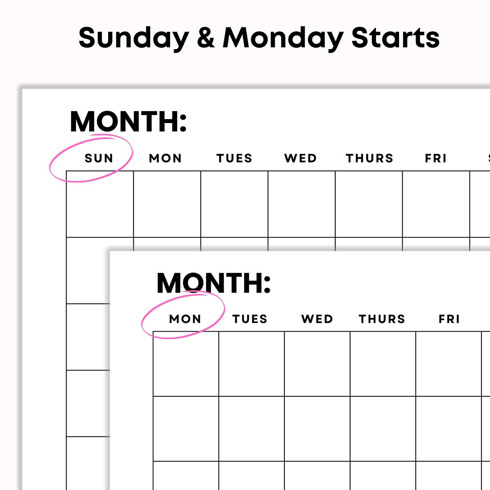 Blank Landscape Monthly Calendar Printable PDF | Minimalist Undated ...