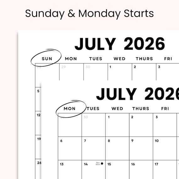 Minimalist July 2026 Printable Calendar – Clean & Simple 1 July 2026 Minimalist Calendar: US Holidays & Moon Phases ...