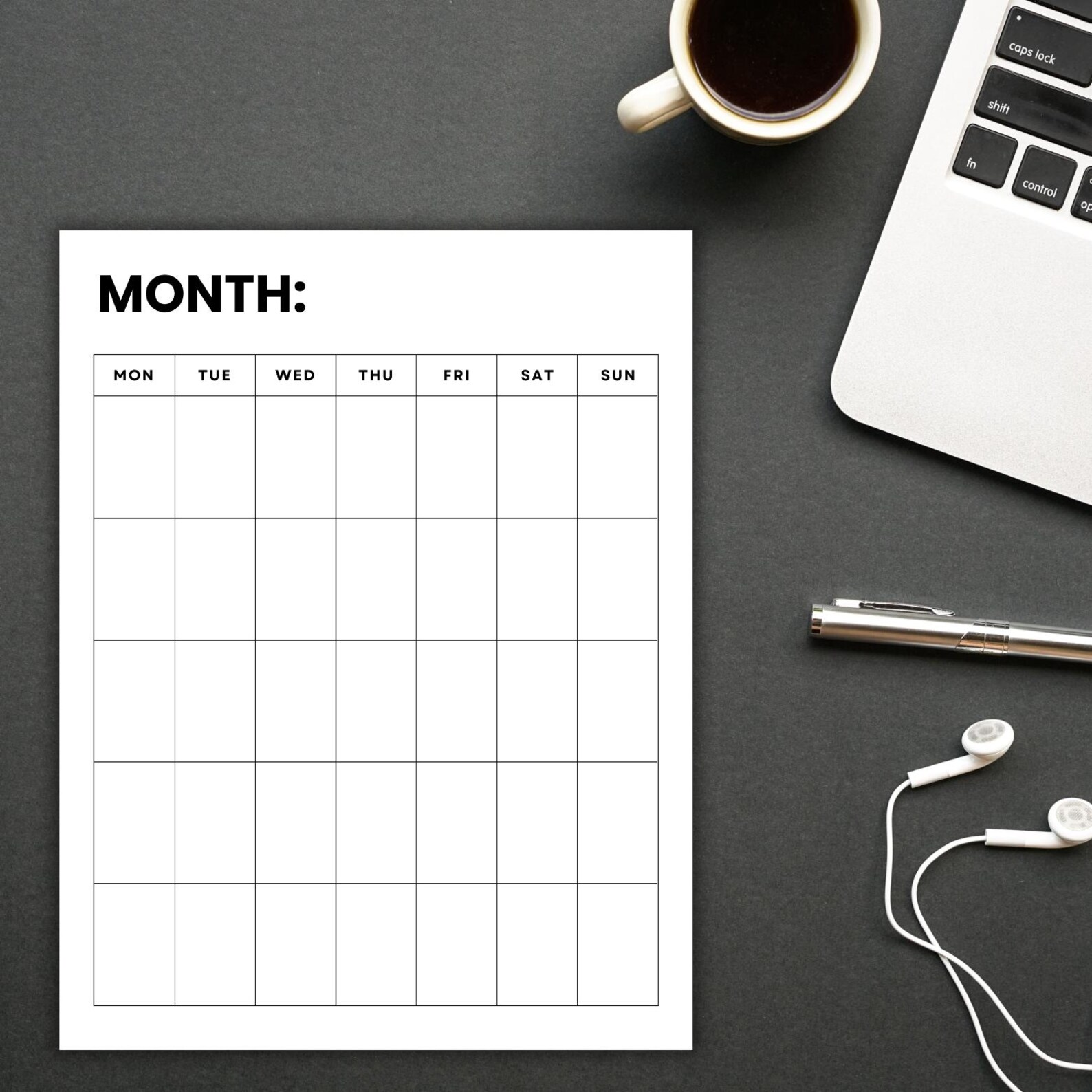 Undated Monthly Calendar Printable PDF | Minimalist Blank Perpetual ...