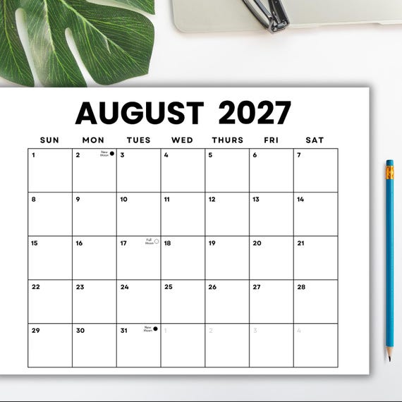 August 2027 Minimalist Calendar: US Holidays & Moon Phases (Printable PDF) | Sunday + Monday Start | Instant Download (Figure) Analysis of August 2027 Minimalist Calendar: US Holidays & Moon Phases (Printable PDF) | Sunday + Monday Start | Instant Download