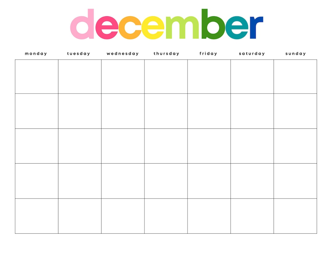 Colorful December Calendar.pdf Rainbow December Perpetual Calendar Printable: Undated Monthly Planner ...