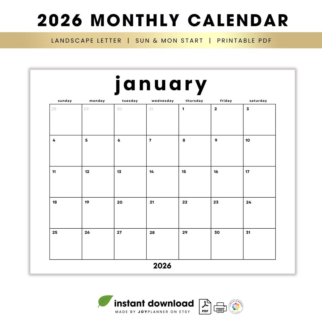 2026 Minimalist Calendar Printable: Monthly Planner (PDF Download ...