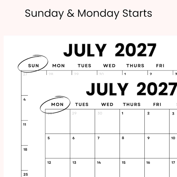 July 2027 Minimalist Calendar: Printable Monthly Planner (digital Download) - Etsy Israel