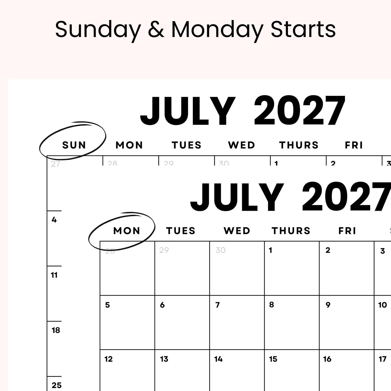 July 2027 Minimalist Calendar: Printable Monthly Planner (digital Download) - Etsy Israel