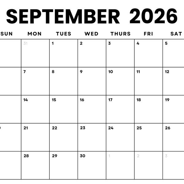 September 2026 Calendar: Minimalist Monthly Planner (Printable PDF)