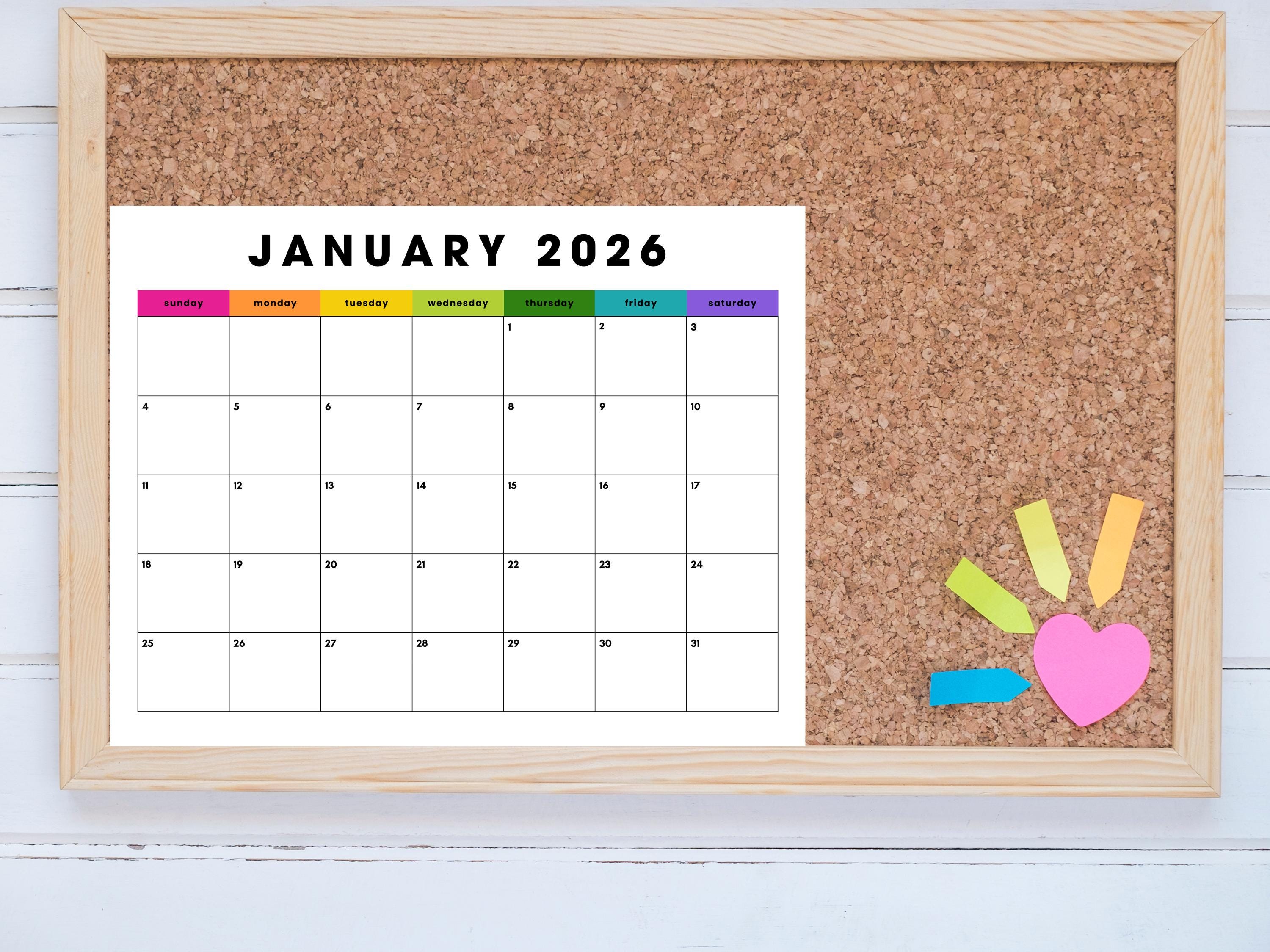 January 2026 Colorblock Calendar Printable: Bright Minimalist Design