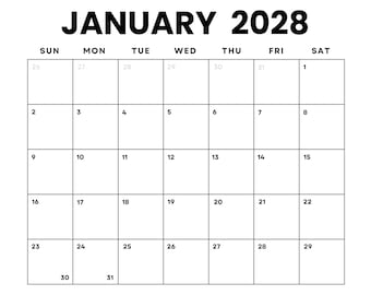 January 2028 Calendar Printable: Minimalist Landscape Design (PDF) | Sunday + Monday Start | INSTANT DOWNLOAD