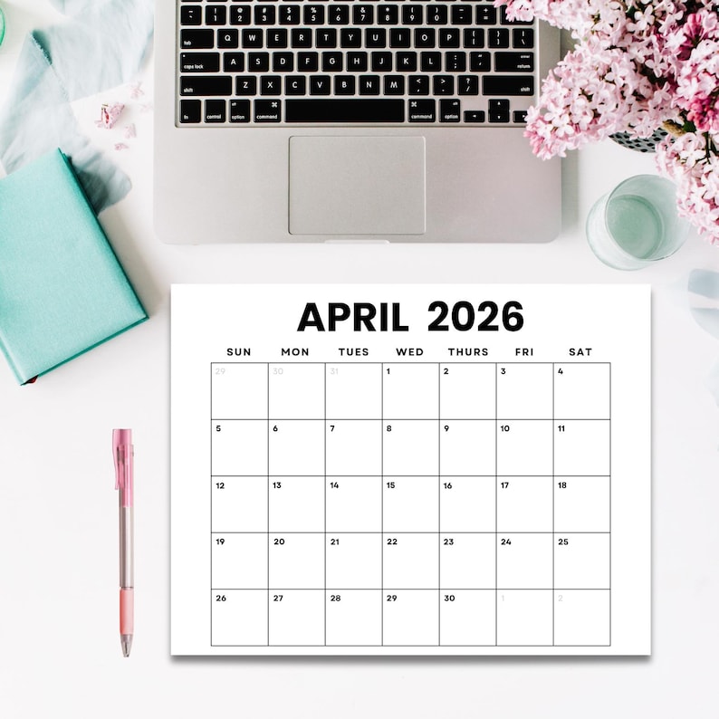 April 2026 Calendar Printable: Minimalist Monthly Planner | Sunday ...