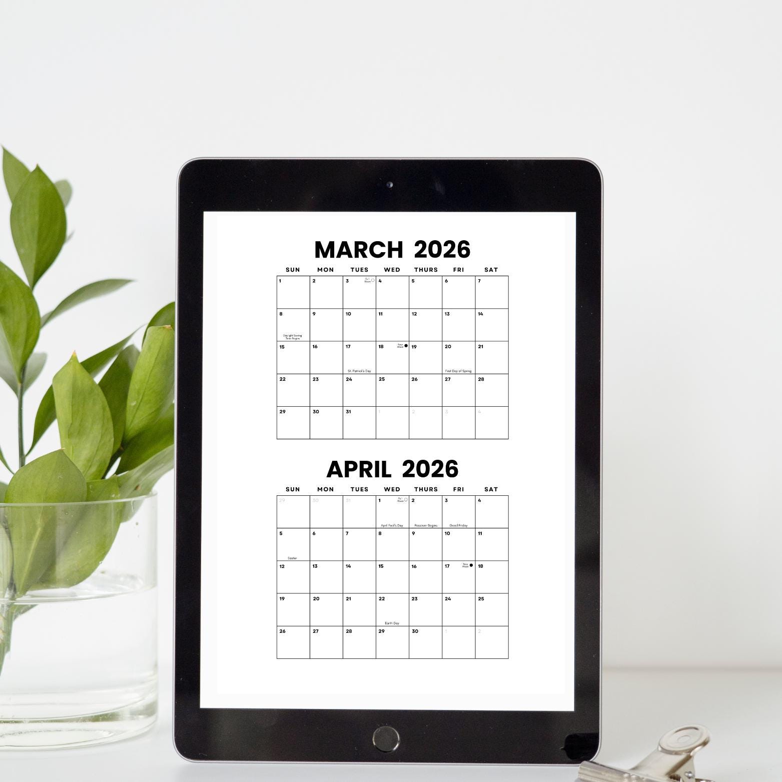 2026 Minimalist Calendar Landscape Printable: Monthly Planner W/us ...