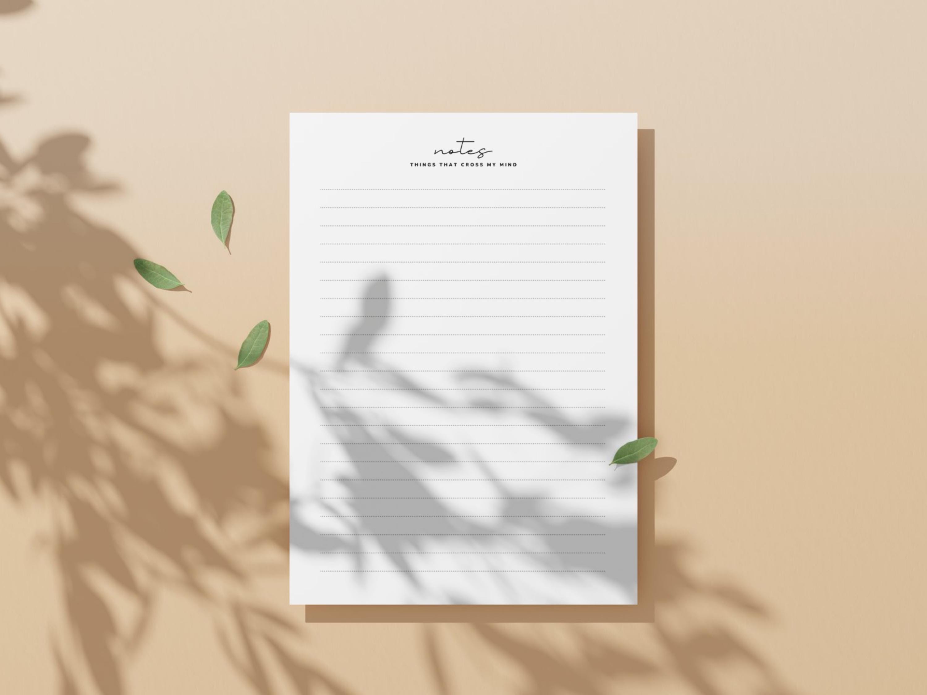 Notes Writing Paper PDF | Lined Stationery | Brain Dump Instant ...