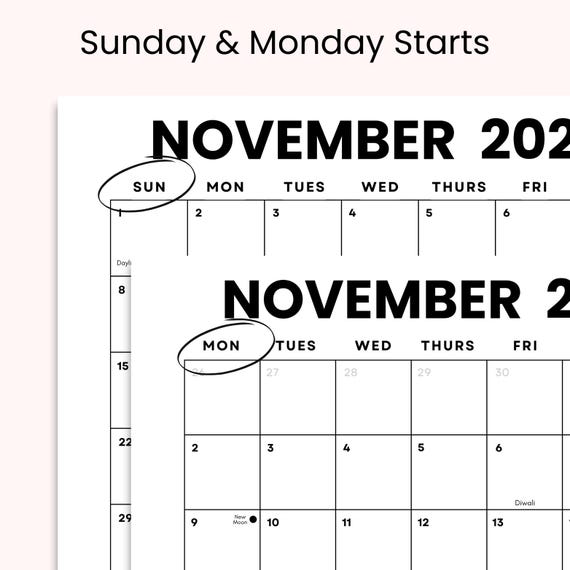 November 2026 Minimalist Calendar: US Holidays & Moon Phases ...