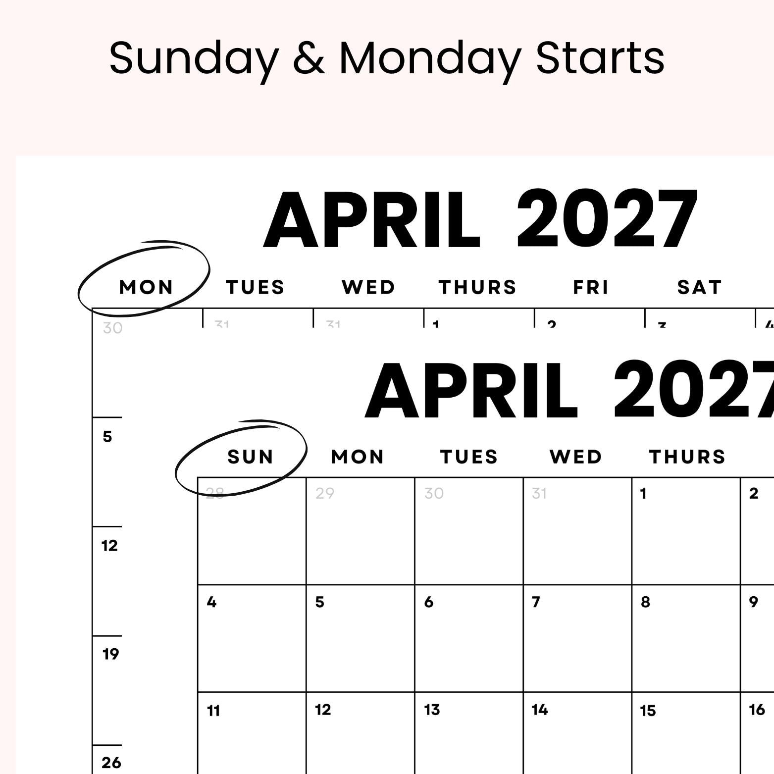 April 2027 Minimalist Calendar: US Holidays & Moon Phases (printable PDF) | Sunday + Monday Start | Instant Download - Etsy Israel