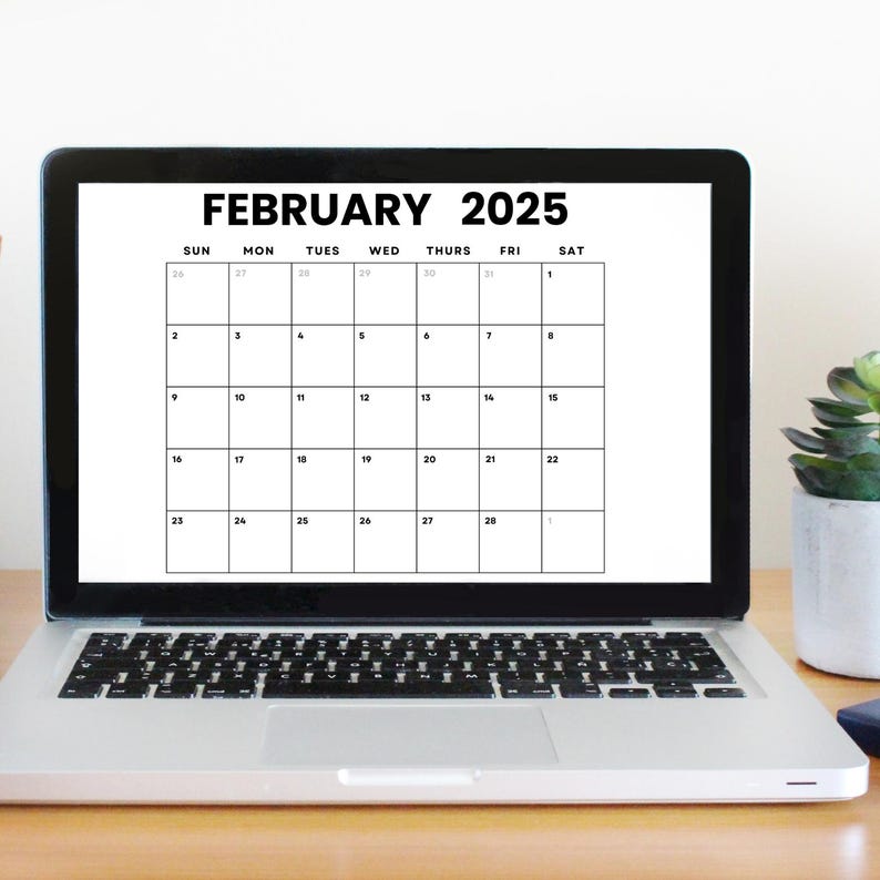 Dated February 2025 Minimalist Monthly Calendar Printable PDF Instant