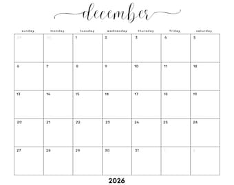 December 2026 Monthly Calendar Printable (PDF)