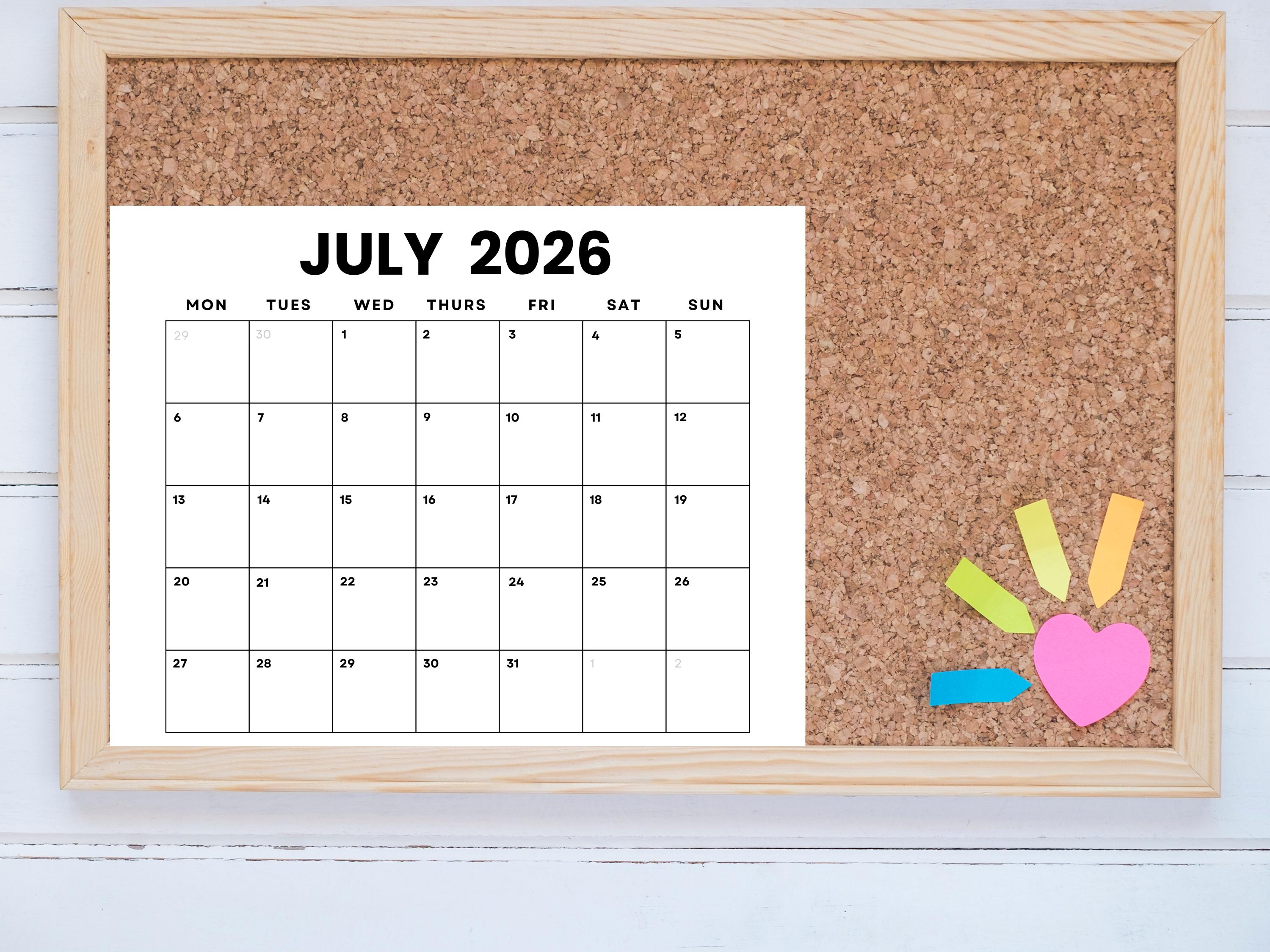 Juli 2026 Monatskalender zum Ausdrucken: Minimalistischer Kalender PDF