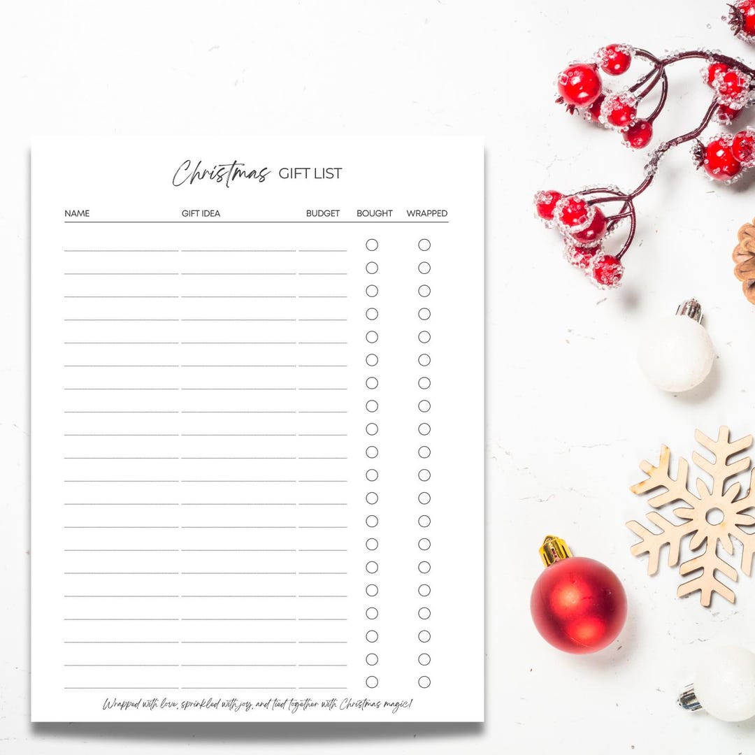 Christmas Gift List Printable PDF | Minimalist Christmas Shopping ...