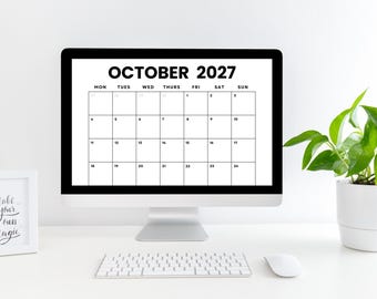 October 2027 Calendar Printable: Minimalist Monthly Planner (Digital Download)