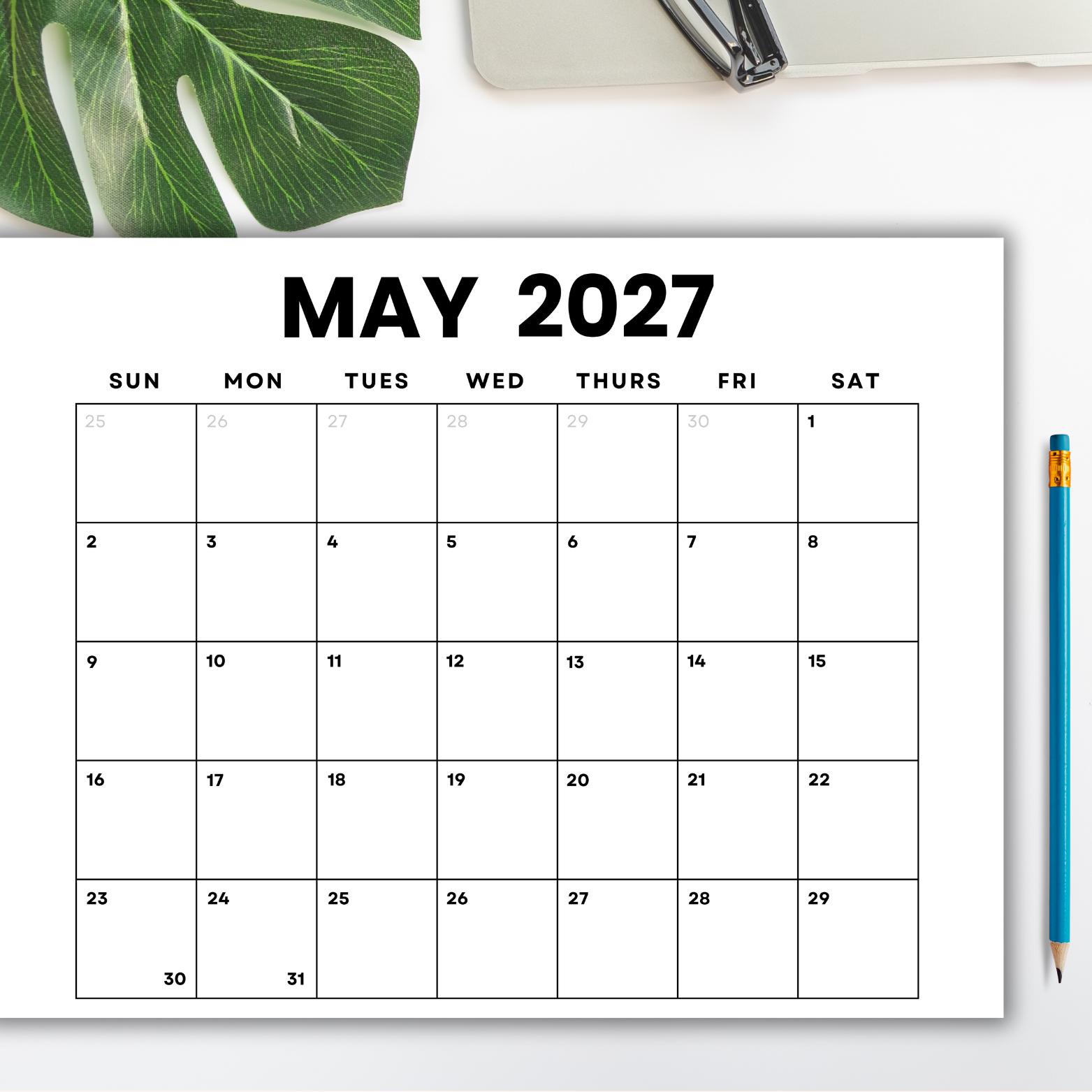 May 2027 Monthly Calendar Printable: Minimalist PDF (digital Download) -  Etsy