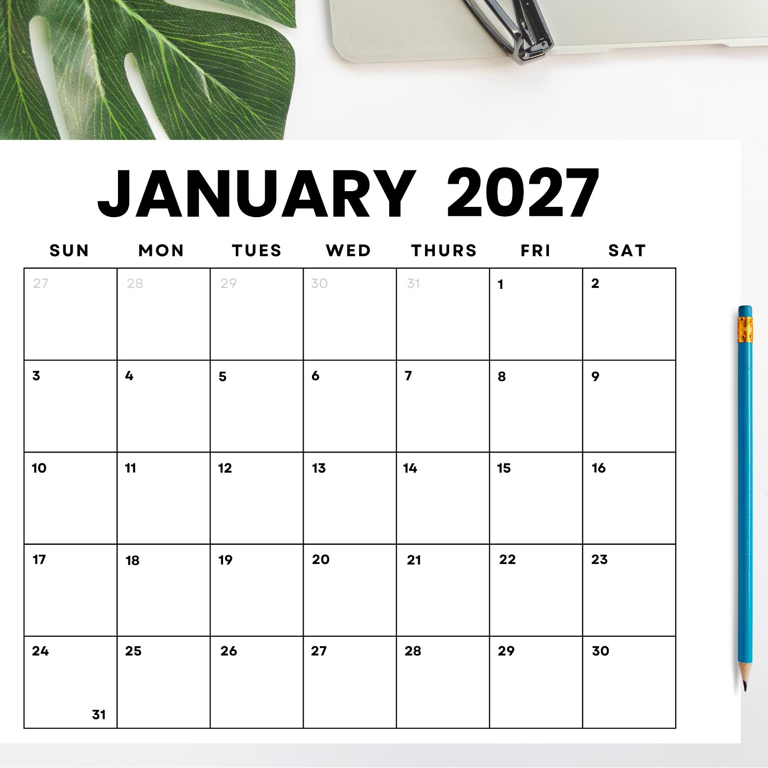January 2027 Calendar Printable: Minimalist Landscape Design (PDF) - Etsy