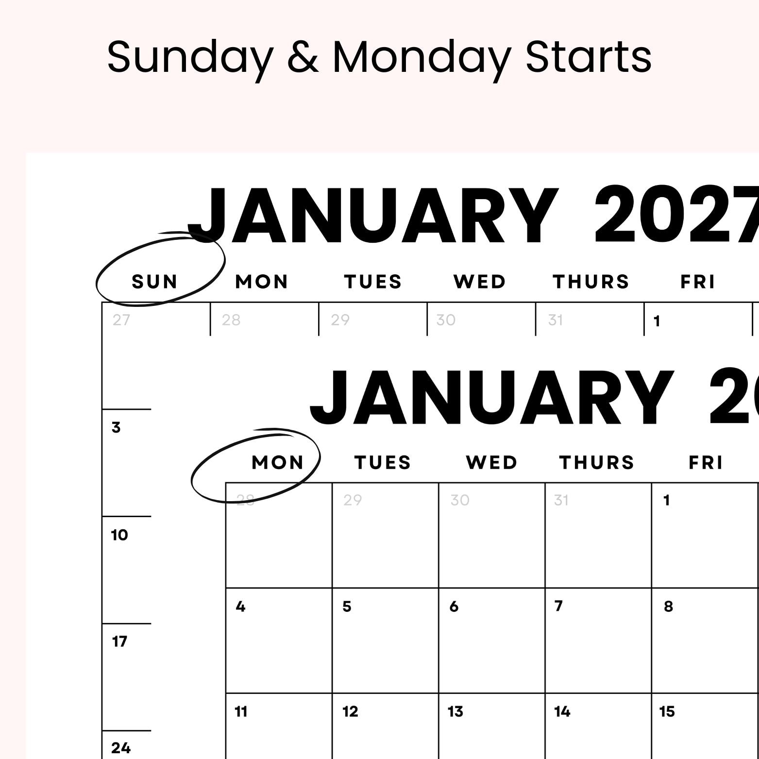 January 2027 Printable Calendar in Landscape Format – Large, Clear, and Easy to Use 2 January 2027 Calendar Printable: Minimalist Landscape ...