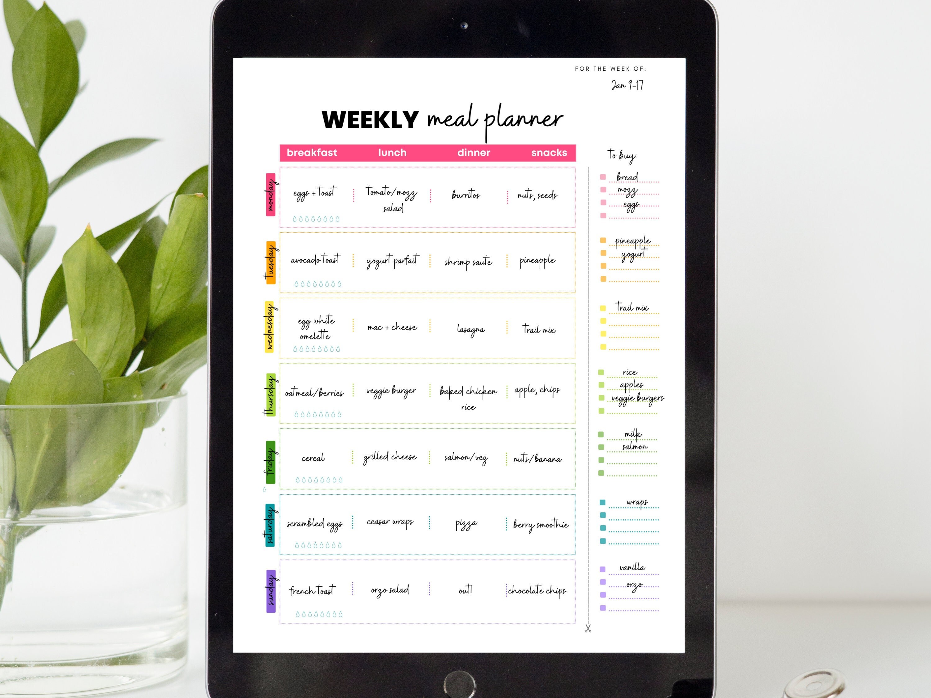 Weekly Meal Planner Printable | Color-coded Menu, Grocery List (digital ...