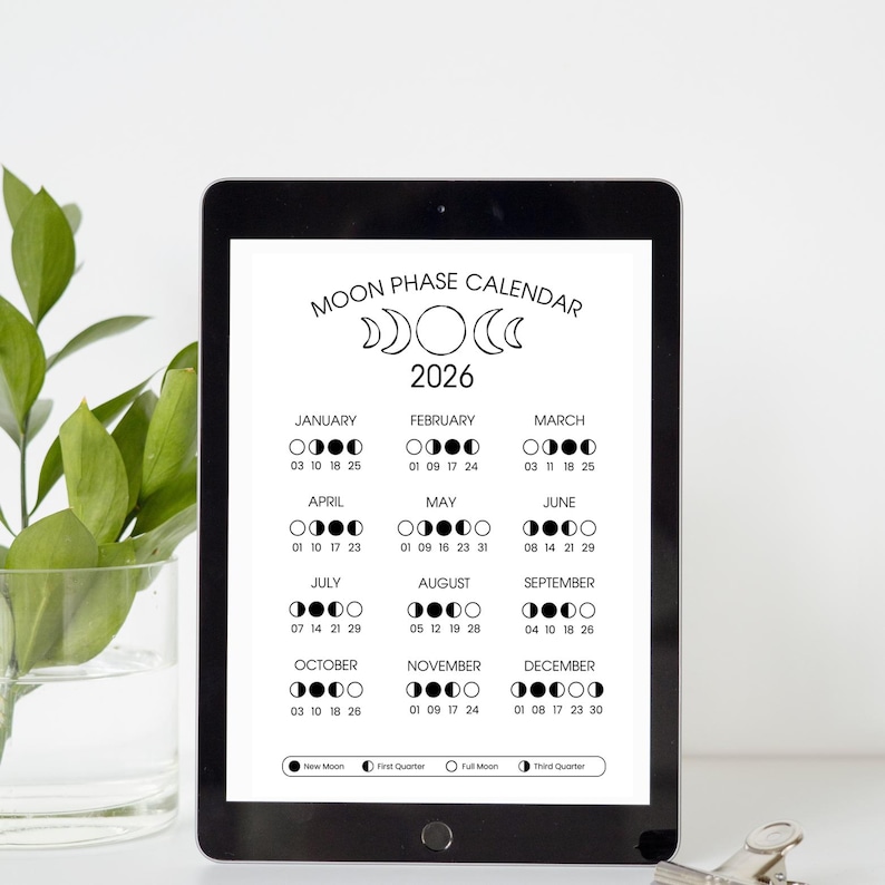 2026 Lunar Calendar | Moon Phase Calendar Printable | Moon Cycle ...
