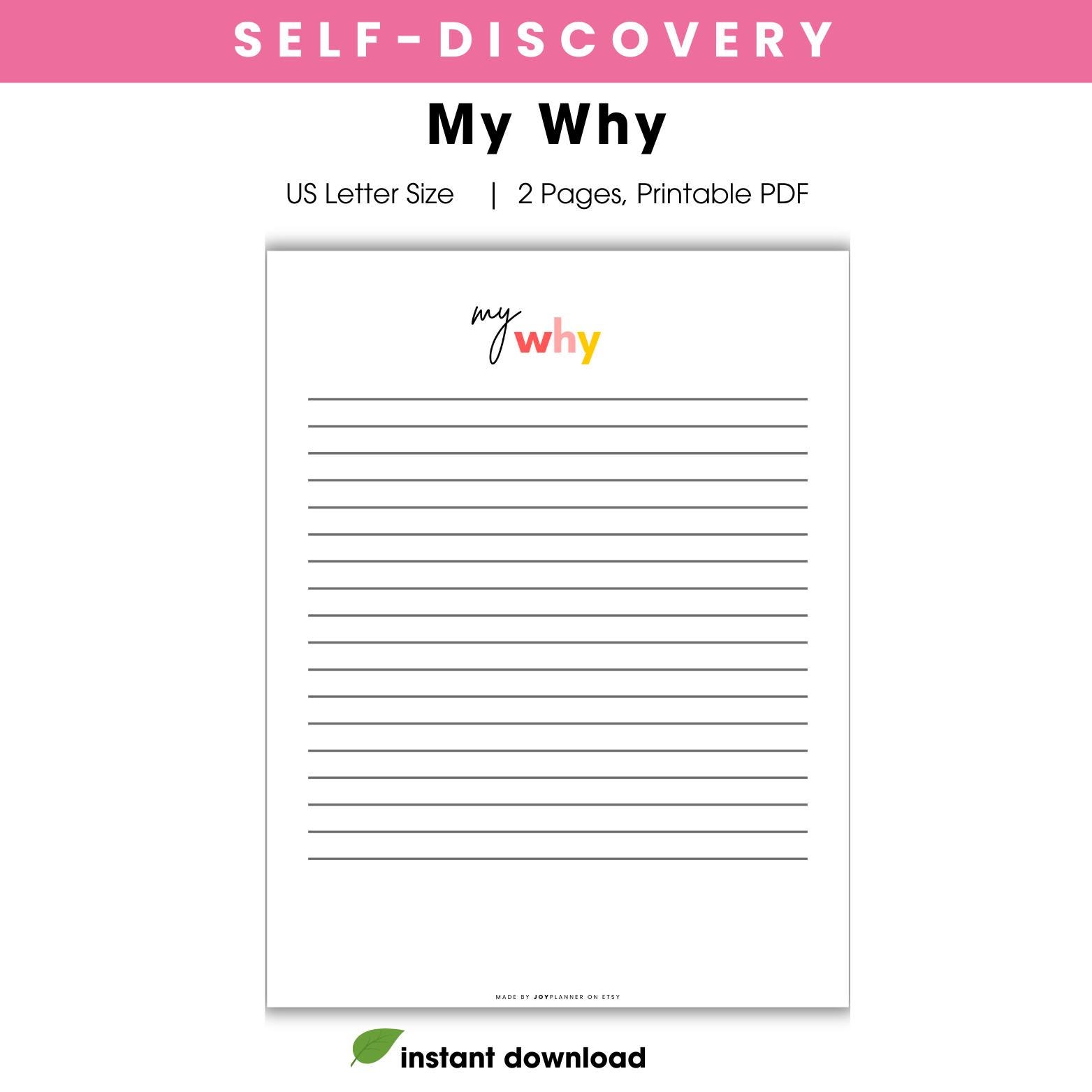 My Why Statement.pdf My Why Worksheet – Self Discovery, Purpose Printable (digital Download ...