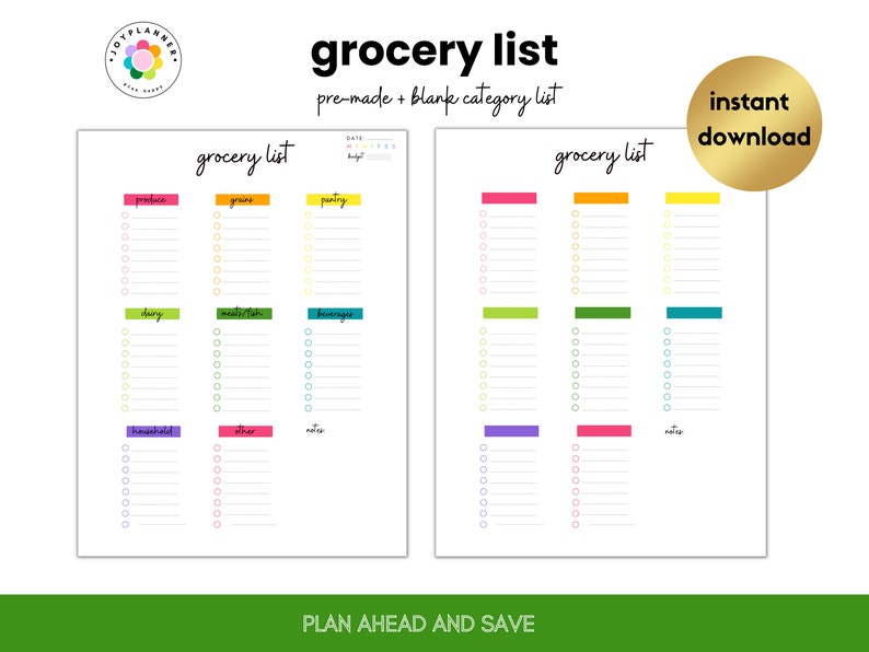 Weekly Meal Planner + Grocery List | Weekly Menu PDF | Digital Download ...