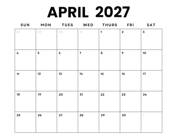 April 2027 Minimalist Calendar: US Holidays & Moon Phases (printable PDF) | Sunday + Monday Start | Instant Download - Etsy Israel
