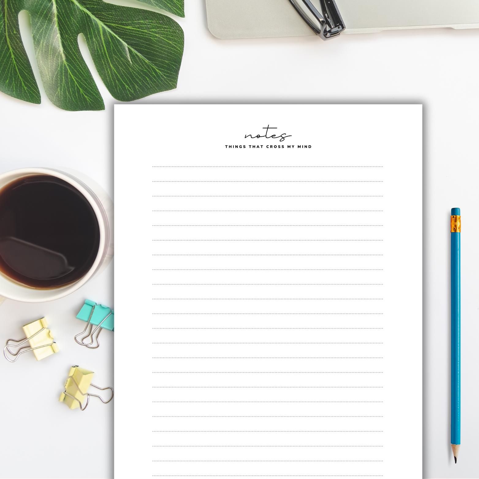 Notes Writing Paper PDF | Lined Stationery | Brain Dump Instant ...