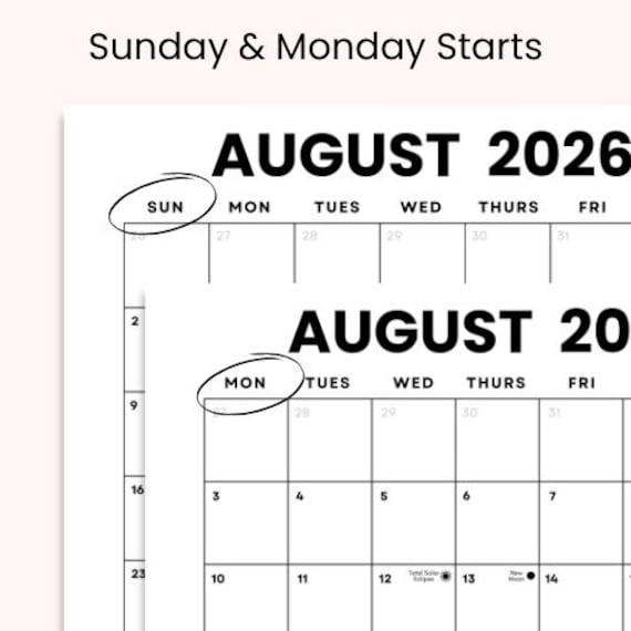 August 2026 Minimalist Calendar: US Holidays & Moon Phases ...