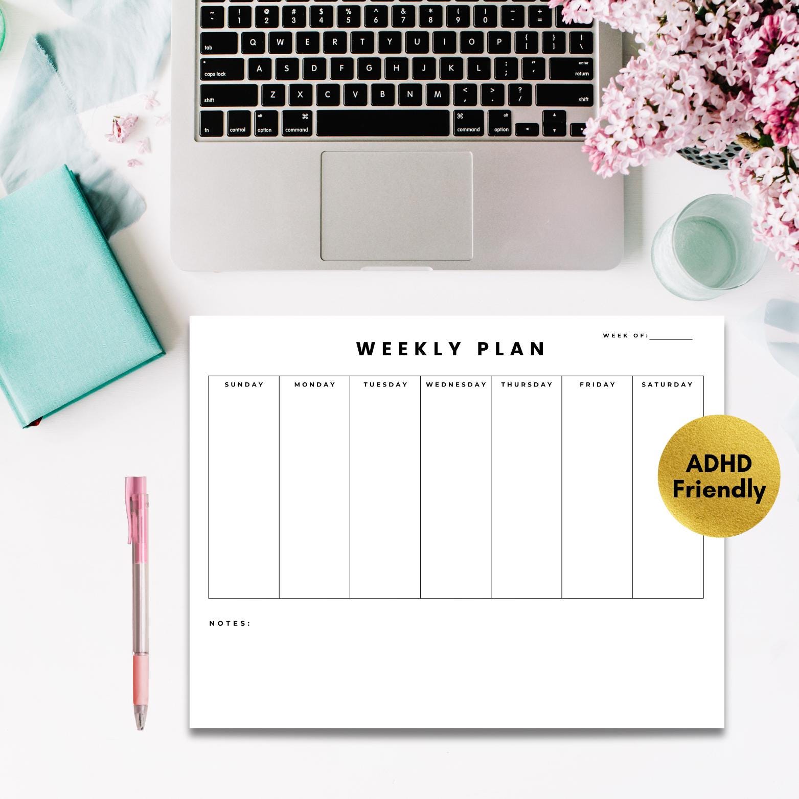 Minimalist Weekly Planner Printable PDF W/notes | 1 Week Overview 2026 ...