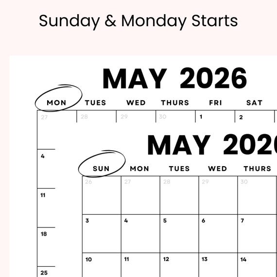 Dated may 2026 minimalist monthly calendar printable pdf| instant ...