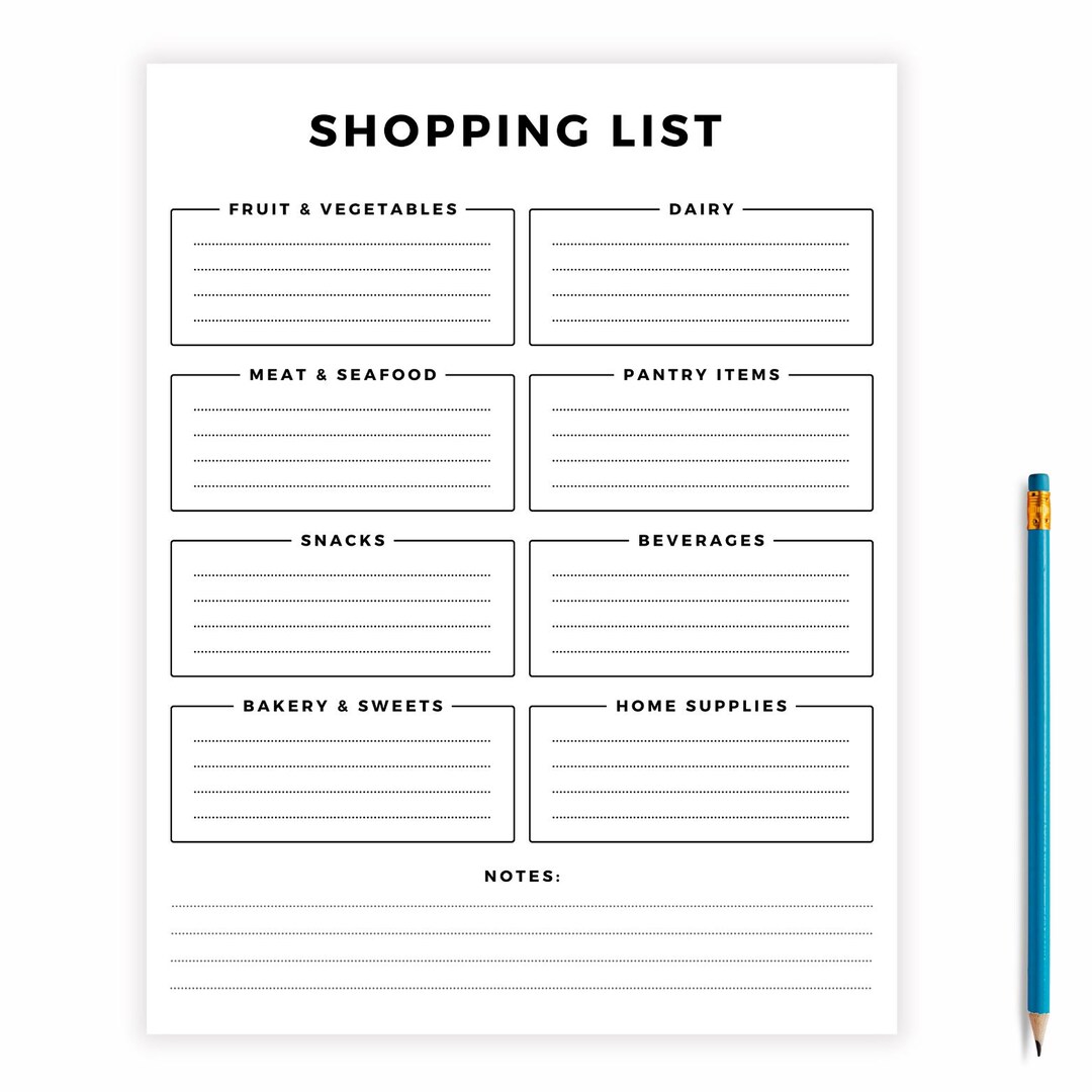 Minimalist Shopping List Printable | Grocery Organizer (PDF, PNG) - Etsy