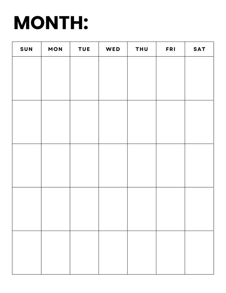 Undated Monthly Calendar Printable PDF | Minimalist Blank Perpetual ...
