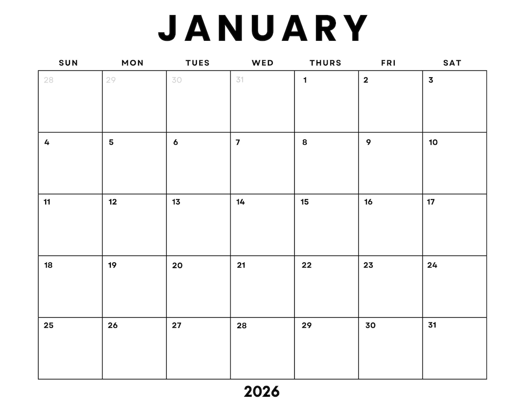 January 2026 Calendar Printable | Minimalist Monthly Planner (PDF ...