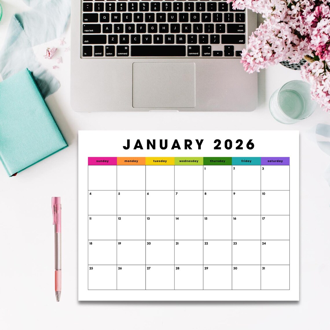 January 2026 Colorblock Calendar Printable: Bright Minimalist Design