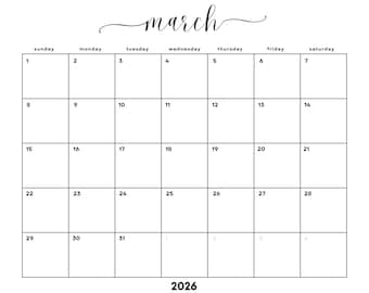 March 2026 Minimalist Calendar Printable: Sunday + Monday Start (PDF Download)